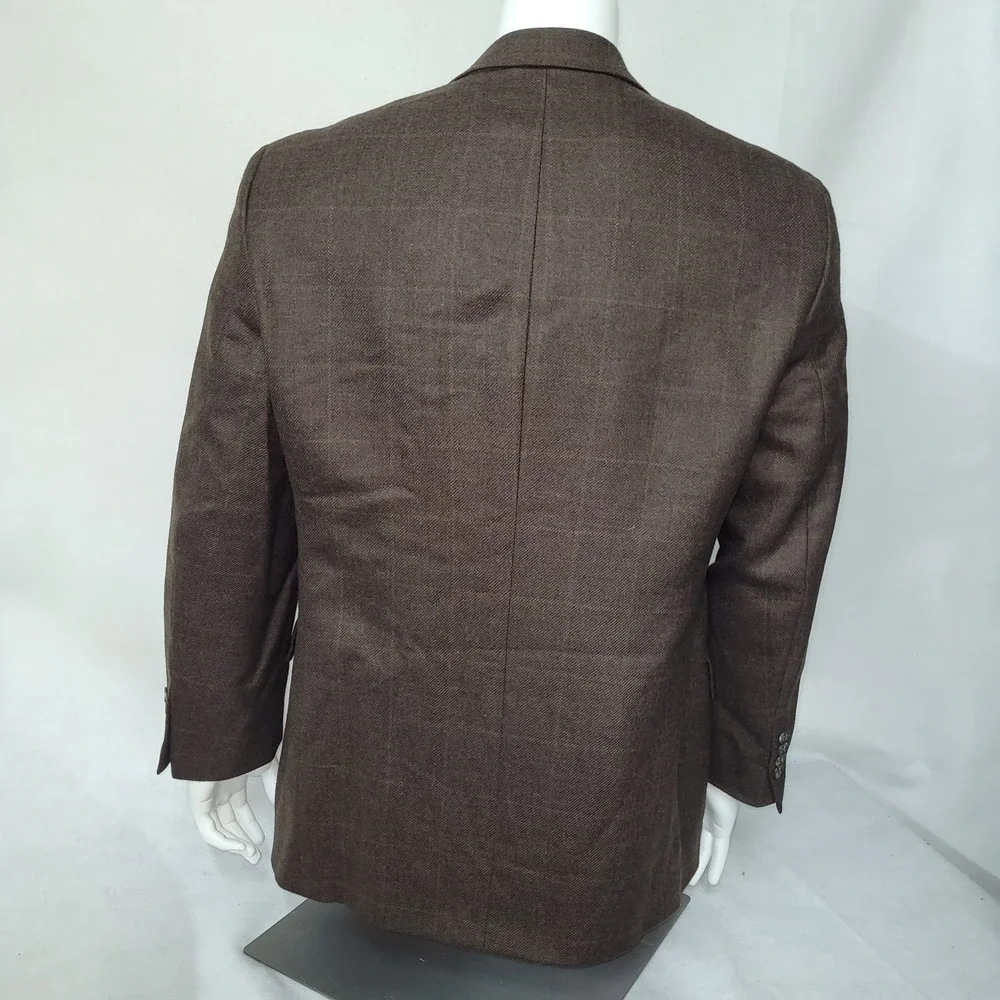 Stafford Mens Brown Plaid Blazer Suit‎ Jacket Sport Coat 42R Wool Cashmere Blend